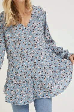 FatFace Blue Dylan Tonal Longline Blouse -Fat Face Shop 153932s3