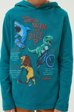 FatFace Green Creature Graphic Hooded T-Shirt -Fat Face Shop 325210s3