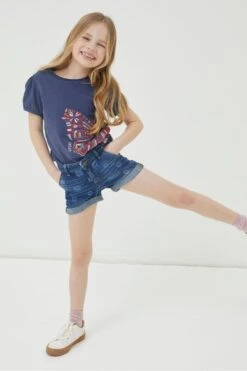 FatFace Blue Laser Print Denim Shorts