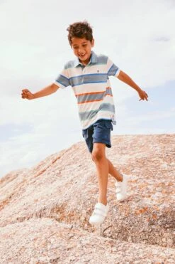 FatFace Blue Block Stripe Polo Shirt