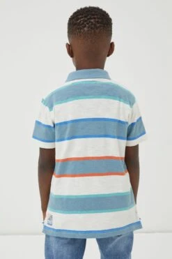 FatFace Blue Block Stripe Polo Shirt -Fat Face Shop 482 427s5