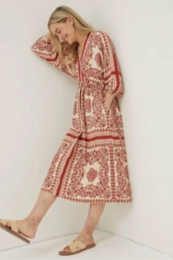 FatFace Natural Effie Bandana Midi Dress