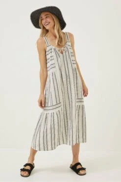 FatFace Natural Tulum Stripe Midi Dress