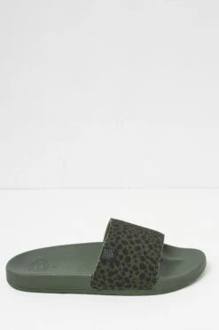 FatFace Green Animal Print Sliders