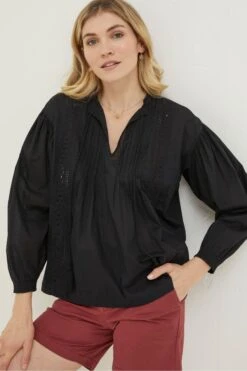 FatFace Black Freya Lace Blouse