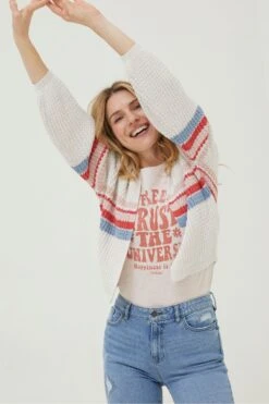 FatFace Natural Anna Placement Stripe Cardigan