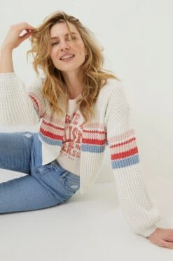 FatFace Natural Anna Placement Stripe Cardigan -Fat Face Shop 848616s4