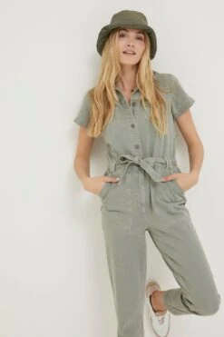 FatFace Green Imogen Short Sleeve Boilersuit -Fat Face Shop 879842s3