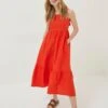 FatFace Red Julien Linen Midi Dress -Fat Face Shop 945042s