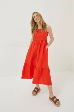 FatFace Red Julien Linen Midi Dress