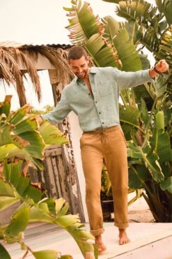 FatFace Green Plain Linen Shirt -Fat Face Shop A81 771s2