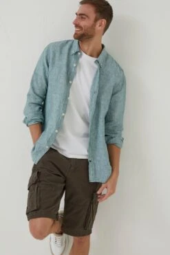 FatFace Green Plain Linen Shirt -Fat Face Shop A81 771s5