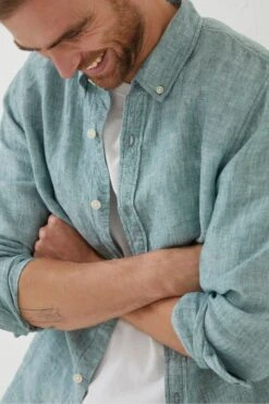 FatFace Green Plain Linen Shirt -Fat Face Shop A81 771s6