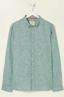 FatFace Green Plain Linen Shirt -Fat Face Shop A81 771s8