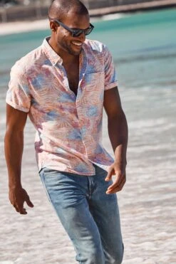 FatFace Fently Orange Palm Print Shirt