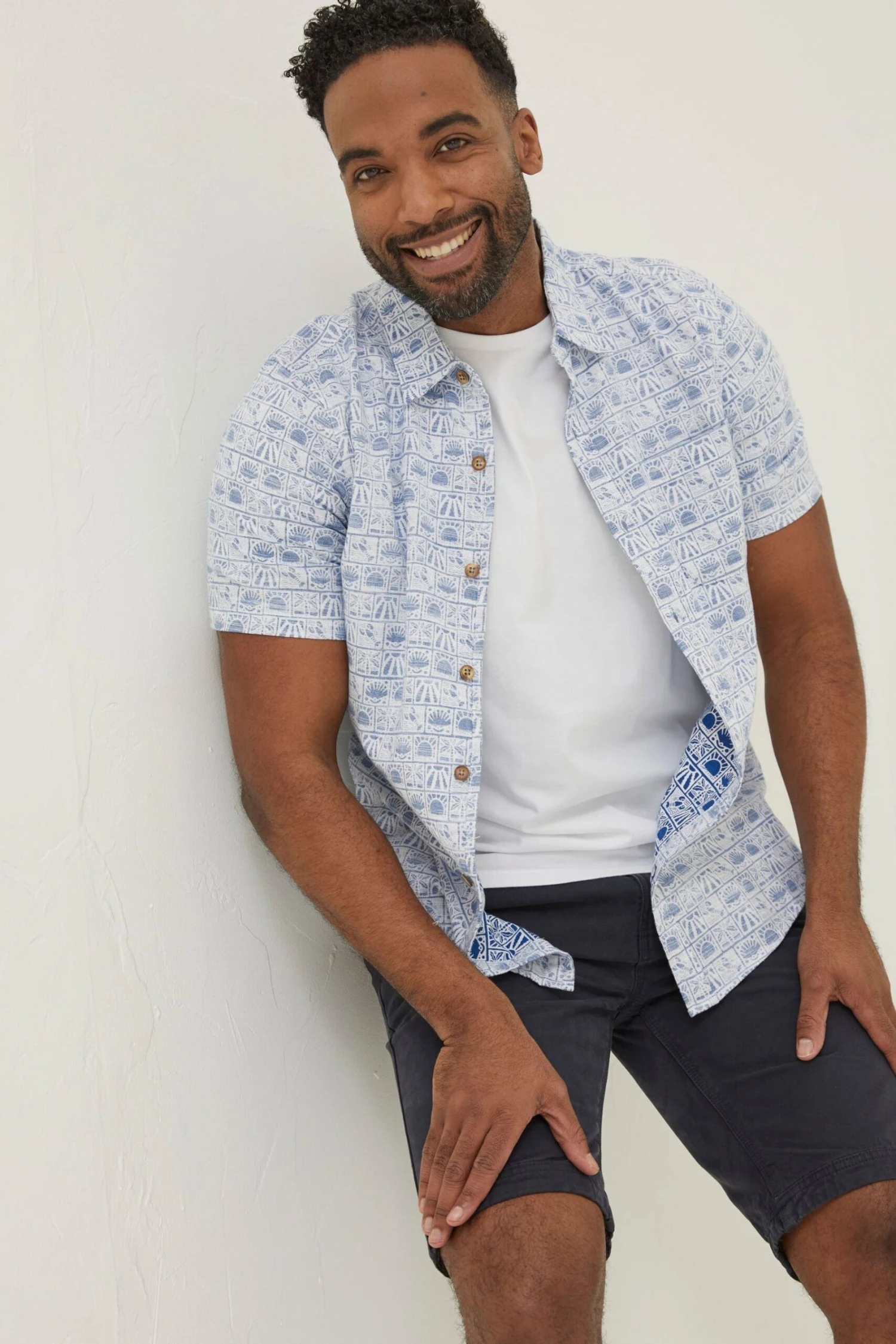 FatFace Blue Vintage Tile Print Shirt 3 FatFace Blue Vintage Tile Print Shirt