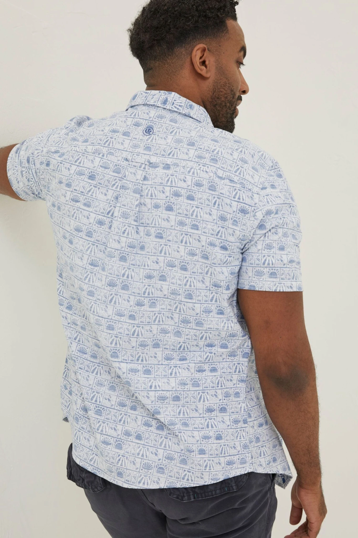 FatFace Blue Vintage Tile Print Shirt 4 FatFace Blue Vintage Tile Print Shirt - Image 2