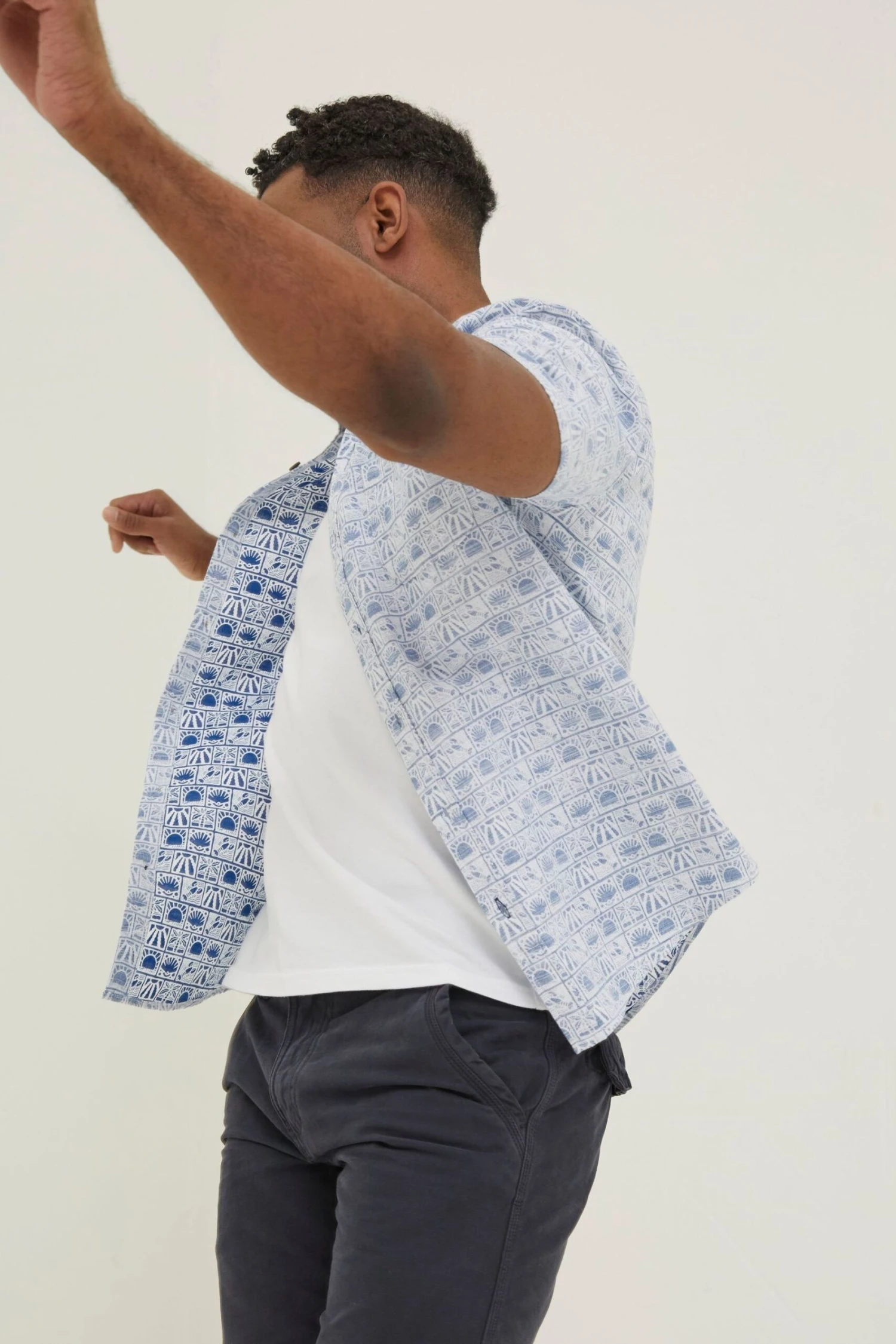 FatFace Blue Vintage Tile Print Shirt 5 FatFace Blue Vintage Tile Print Shirt - Image 3