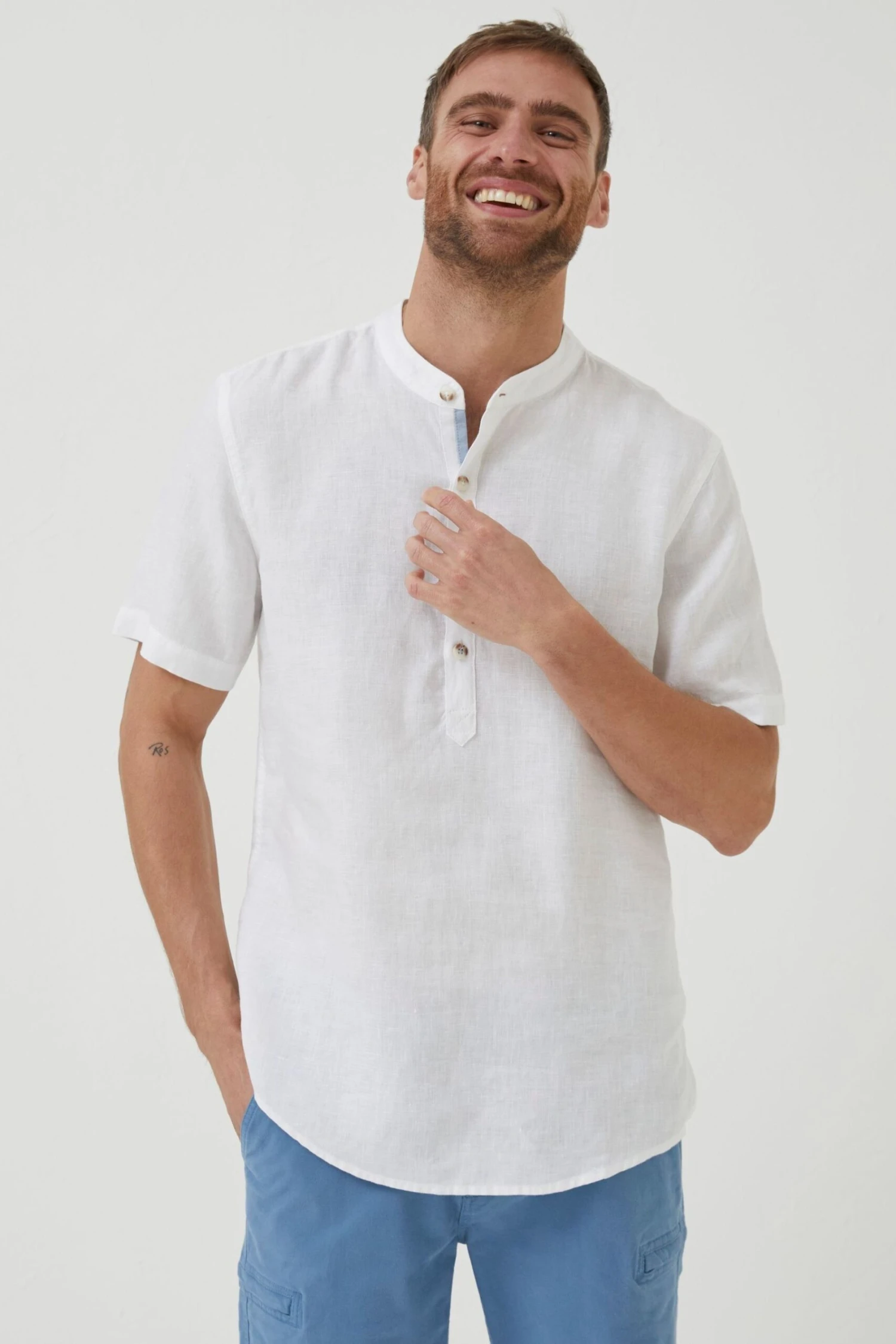 FatFace White Pop Over Linen Shirt 3 FatFace White Pop Over Linen Shirt
