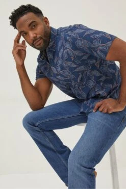 FatFace Blue Hibiscus Print Shirt -Fat Face Shop A82130s5