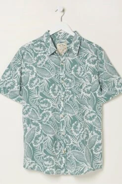 FatFace Green Bugle Palm Print Shirt -Fat Face Shop A82163s5