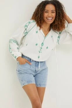 FatFace Dee Embroidered White Blouse