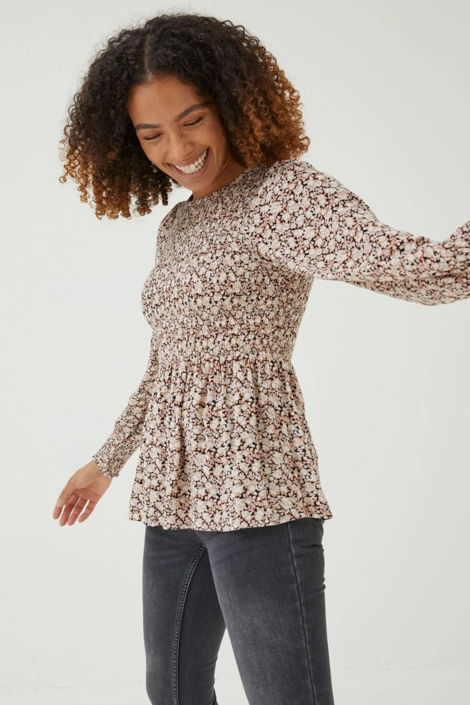 FatFace Fran Brown Meadow Spring Shirred Top 3 FatFace Fran Brown Meadow Spring Shirred Top