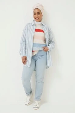 FatFace Blue Billie Stripe Longline Shirt -Fat Face Shop D57 534s3