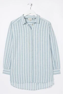 FatFace Blue Billie Stripe Longline Shirt -Fat Face Shop D57 534s6