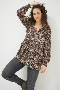 FatFace Dylan Blush Longline Black Blouse