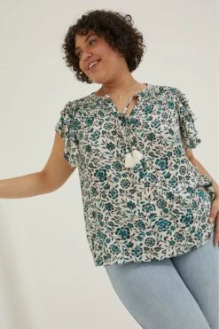 FatFace Natural Kai Sketched Floral Top