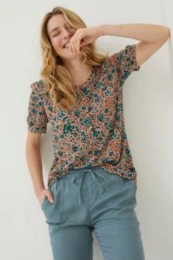 FatFace Orange Jodie Sketched Floral Blouse