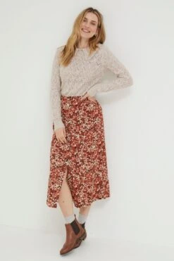 FatFace Hayward Blush Brown Midi Skirt -Fat Face Shop D57 566s3
