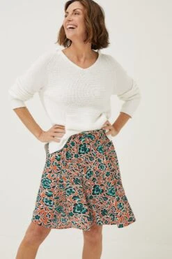 FatFace Orange Wynne Sketched Floral Skirt