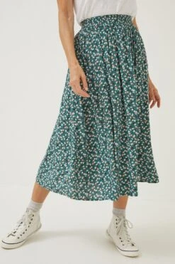 FatFace Green Millie Ditsy Pears Midi Skirt