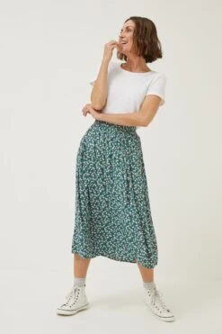 FatFace Green Millie Ditsy Pears Midi Skirt 9 FatFace Green Millie Ditsy Pears Midi Skirt -Fat Face Shop D57 593s3