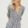FatFace Frankie Springtime Wrap Black Blouse -Fat Face Shop D57 598s
