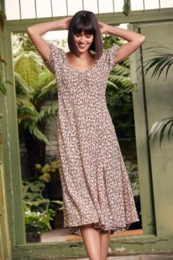 FatFace Tania Meadow Spring Midi Brown Dress