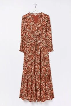 FatFace Joyce Blush Floral Maxi Brown Dress -Fat Face Shop D57 775s6