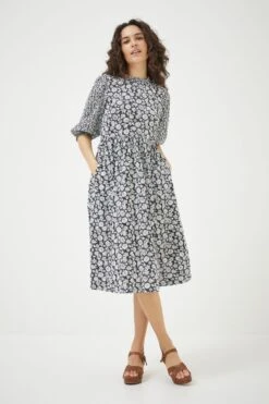 FatFace Hadley Springtime Midi Black Dress