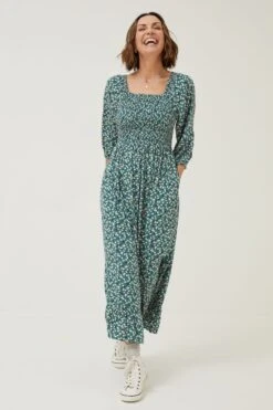 FatFace Green Adele Ditsy Pears Midi Dress