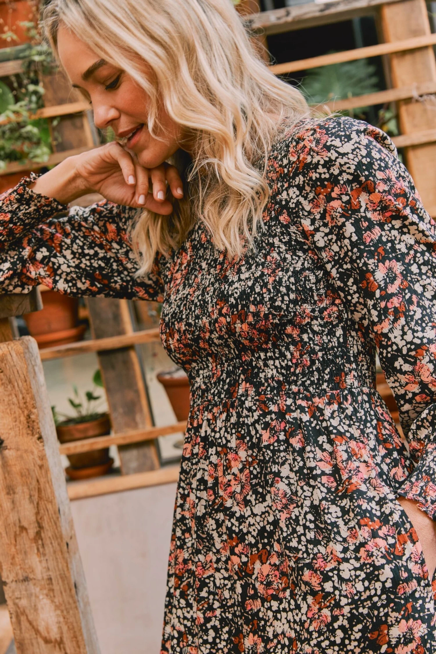 FatFace Fern Blush Floral Midi Black Dress 5 FatFace Fern Blush Floral Midi Black Dress - Image 3