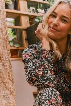 FatFace Fern Blush Floral Midi Black Dress 10 FatFace Fern Blush Floral Midi Black Dress -Fat Face Shop D57 783s4