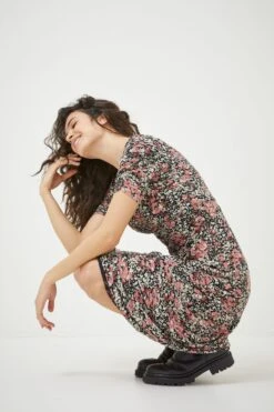 FatFace Delilah Blush Midi Black Dress -Fat Face Shop D57 785s3