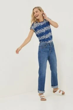 FatFace Blue Ivy Batik Stripe Graphic T-Shirt -Fat Face Shop D57 794s3