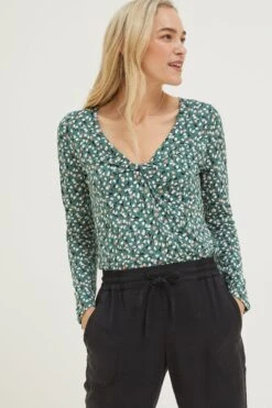 FatFace Green Rhian Ditsy Pears Top