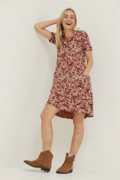 FatFace Simone Blush Jersey Brown Dress
