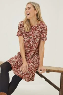 FatFace Simone Blush Jersey Brown Dress -Fat Face Shop D57 846s3