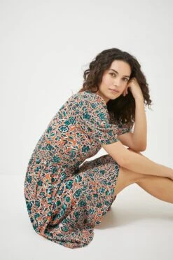 FatFace Orange Lottie Sketched Floral Dress -Fat Face Shop D57 852s3