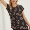 FatFace Ivy Blush Floral Graphic Black T-Shirt